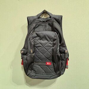 Case Logic Black Quilted Multi Pocket Laptop Backpack With Red Accents